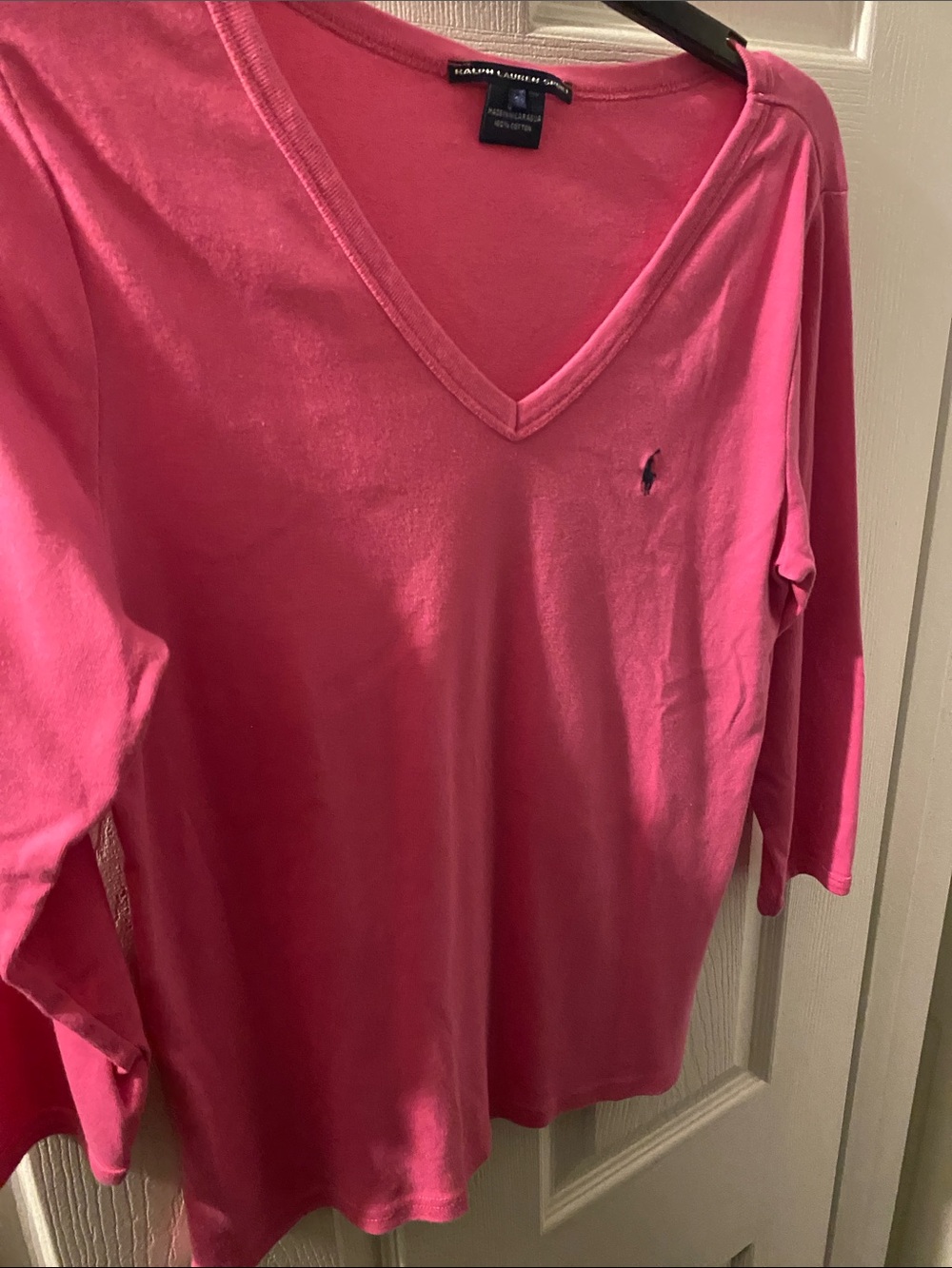 Ralph Lauren Hot Pink V-Neck Long Sleeve Tee